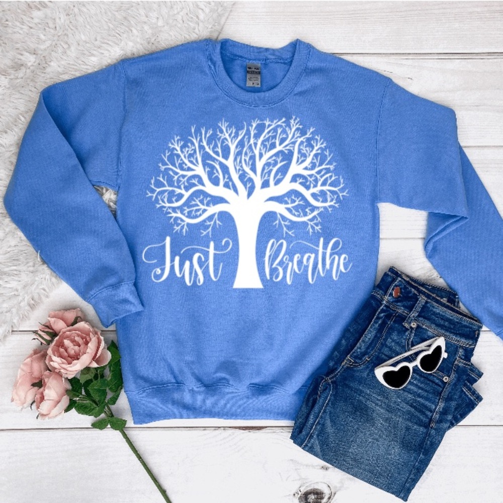 Just Breathe Blue Unisex Fleece Sweatshirt - Picture 1 of 3